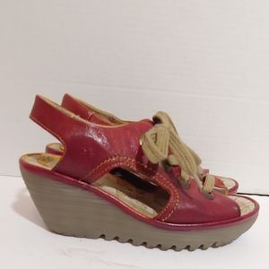 Fly London red lace up platform wedges